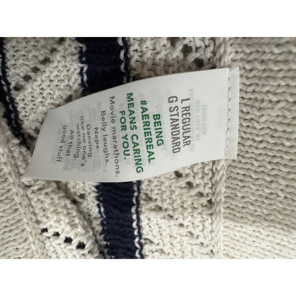 Aerie Women's Navy Blue Striped Knit Wide Leg Pants Drawstring Beach Resort Wear - Picture 8 of 11
